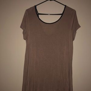 Tan Wide Neck Loose Flowy Tee
